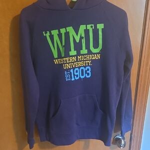 WESTERN MICHIGAN UNIVERSITY Purple Hoodie with Green, Blue & Yellow Print - MED